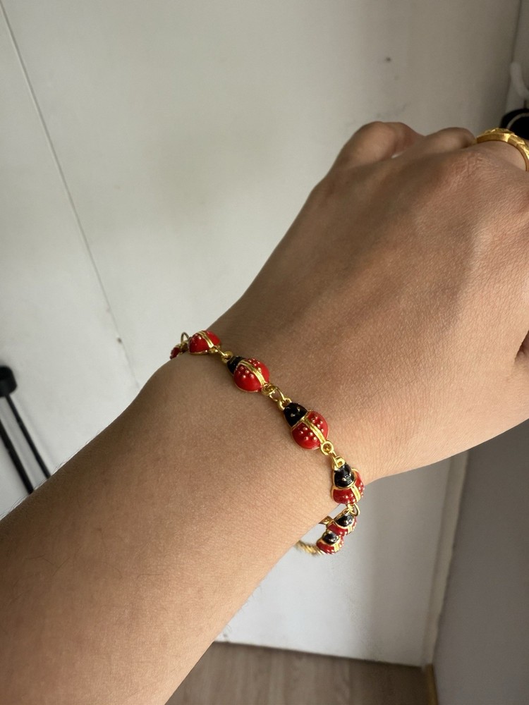 Ladybug Bracelet Gold Enamel Red