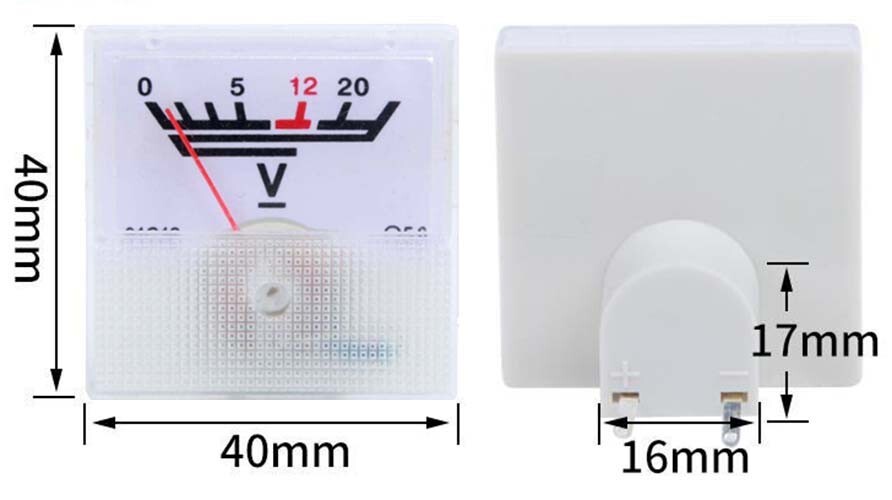 1PCS DC/AC 0-20V Class 5.0 Accuracy Square Plastic Voltage Meter Voltmeter