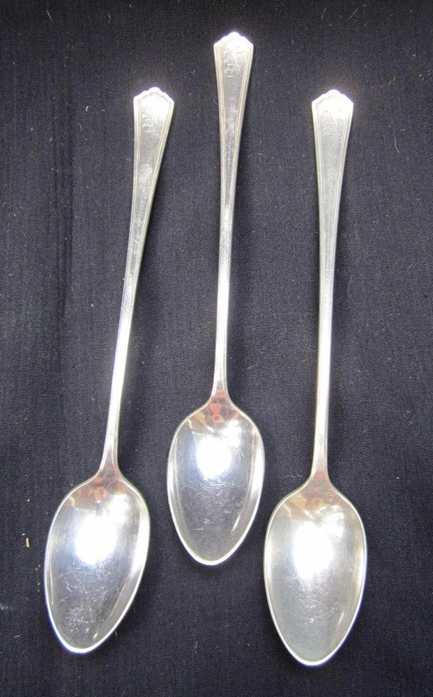 Vintage WALLACE Silver Flatware Silverplate "HUDSON" Ice Tea Spoon Mono N? 3 Pc.