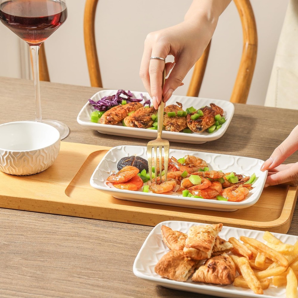 Sureasy Ceramic Salad Plates, Rectangular Appetizer Plates 8 inch, Small Serv...