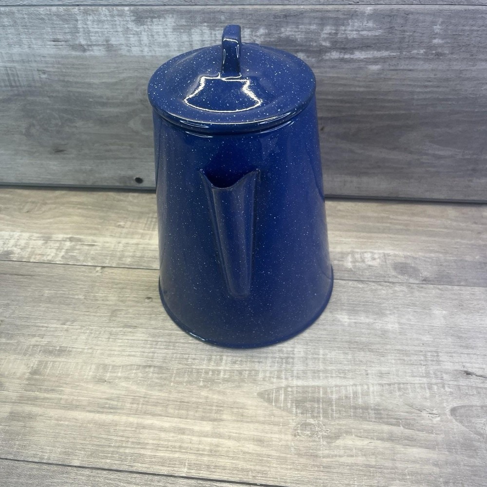 Blue Speckled Enamelware Coffee Pot Campfire Cookware Vintage Kettle