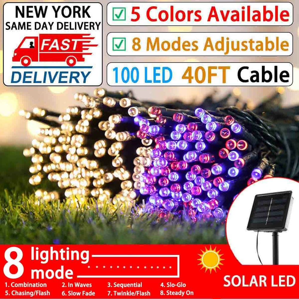 Solar String Lights 39Ft 100 LED, 8 Modes Solar Powered Twinkle Fairy Lights