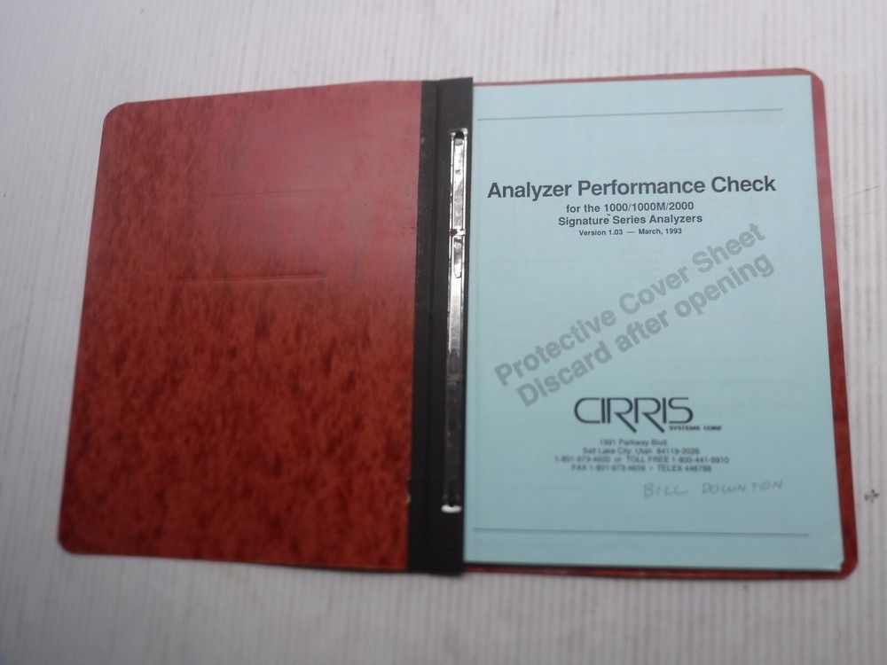 Cirris System Core 100/100M/2000 Analyzer Performance Check Manual Ver 1.03