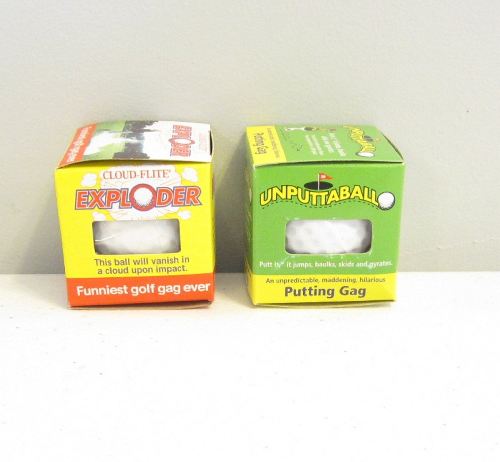 1 EXPLODING GOLF BALL & 1 UNPUTTABLE GOLF BALL  GOLF BALL TRICK NOVELTIES
