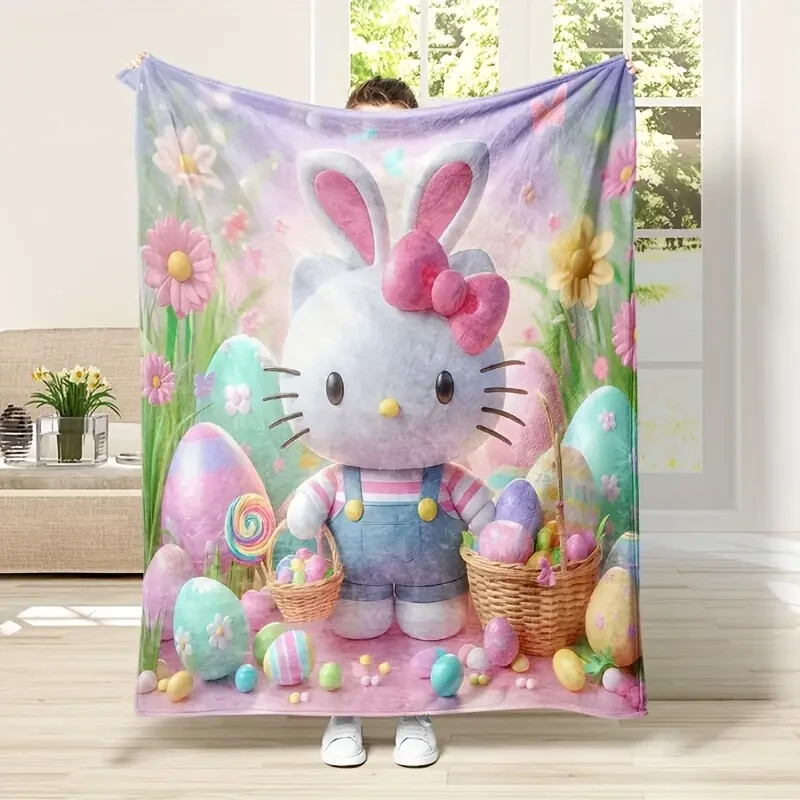 SANRIO HELLO KITTY EASTER BUNNY THROW BLANKET SOFT & LIGHTWEIGHT 59X78