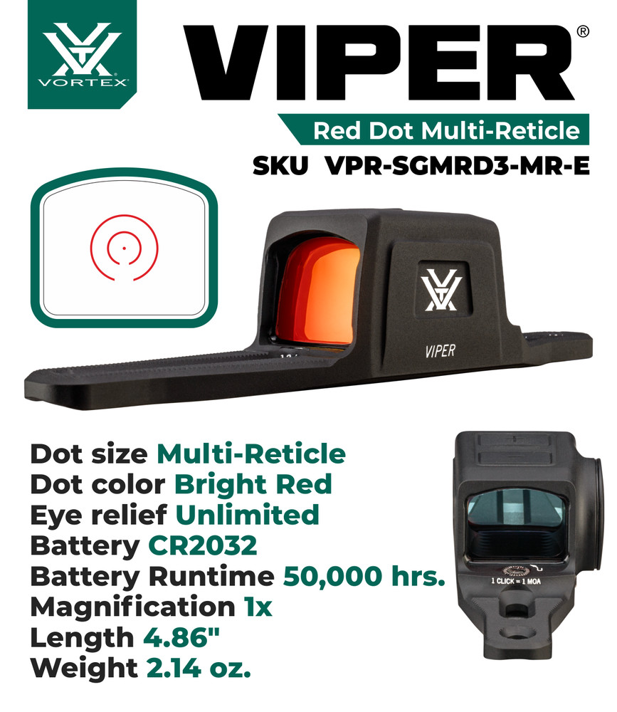 Vortex Optics Viper Enclosed Multi-Reticle Micro Red Dot VPR-SGMRD3-MR-E