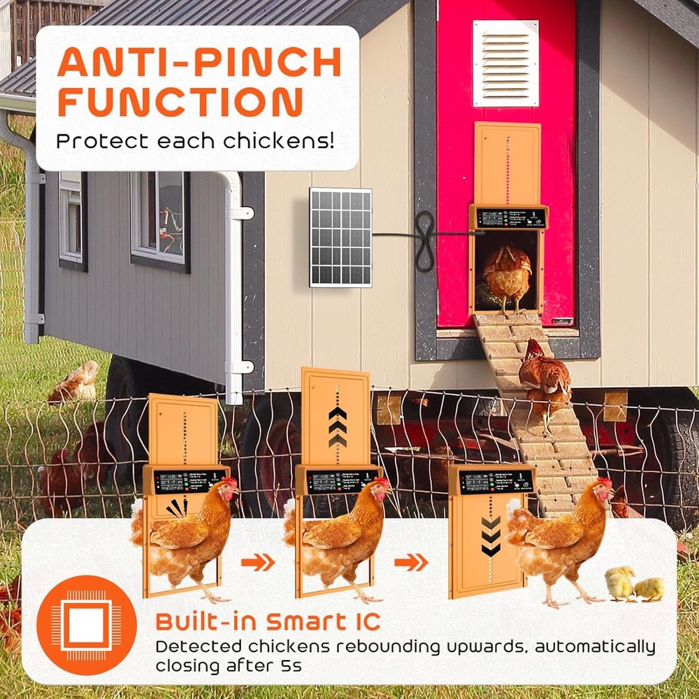 Solar Automatic Chicken Coop Door Timer Light Sensor Aluminum