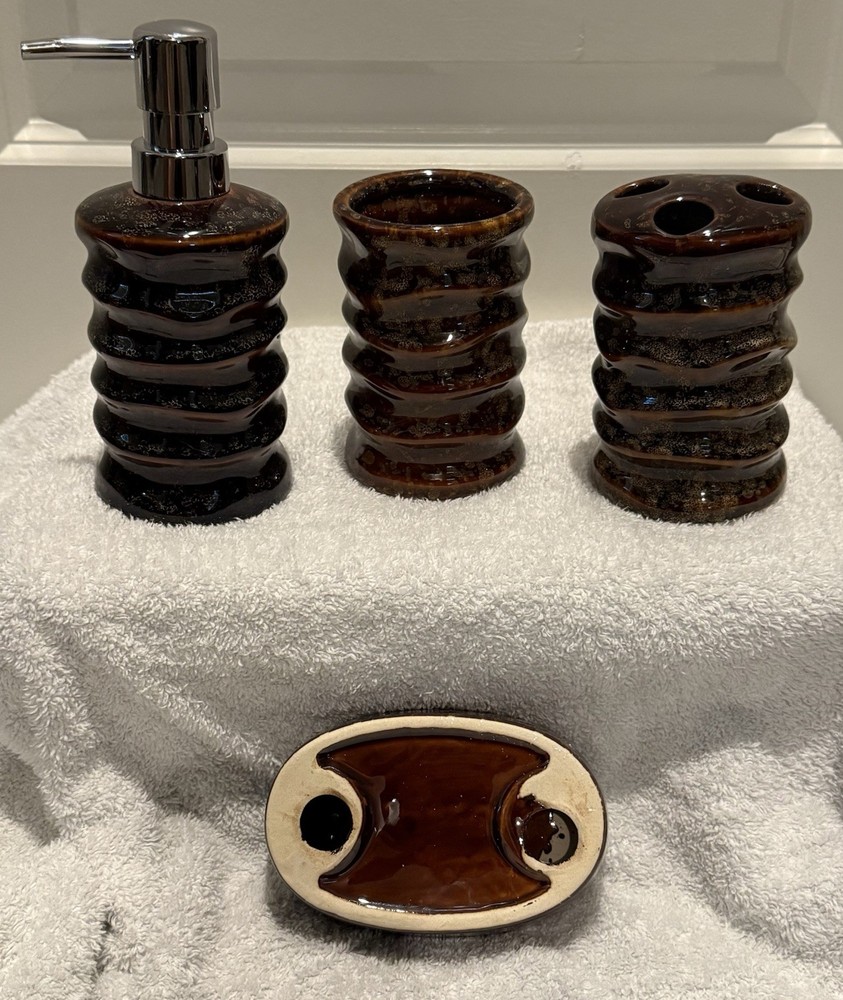 New Brown Stony Bath Accessory Set (4 Piece)