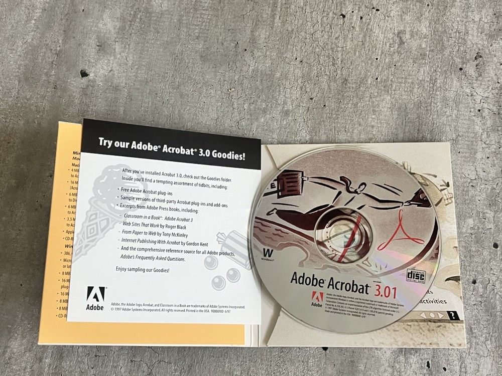 Adobe Acrobat v. 3.0 Reader +2 1991 For Mac Macintosh Vintage W/ Serial Number