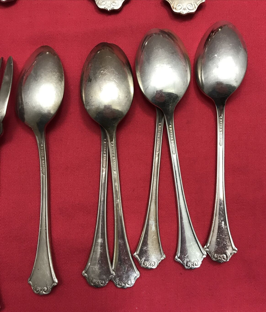 21 Pc FRENCH CHIPPENDALE Silverplated FORKS SPOONS + SERVING PCS Reed & Barton