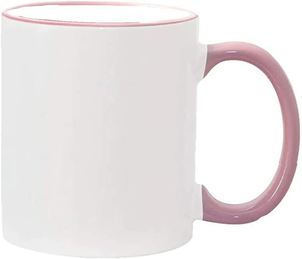 36 PC 11 oz Ceramic Sublimation Mugs - Pink Rim & Handle Heat Transfer