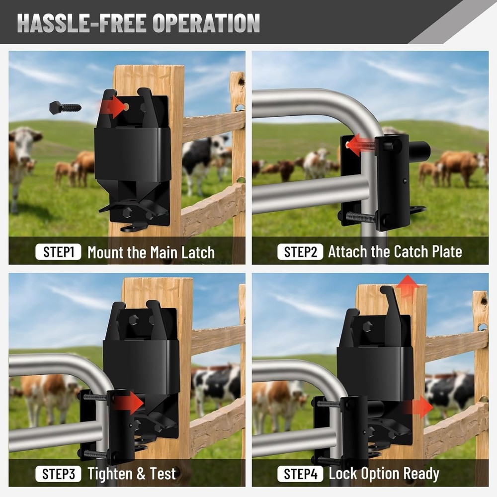 2 Pack Heavy Duty Farm Gate Latch 2-Way Lockable Black Gate Hardware