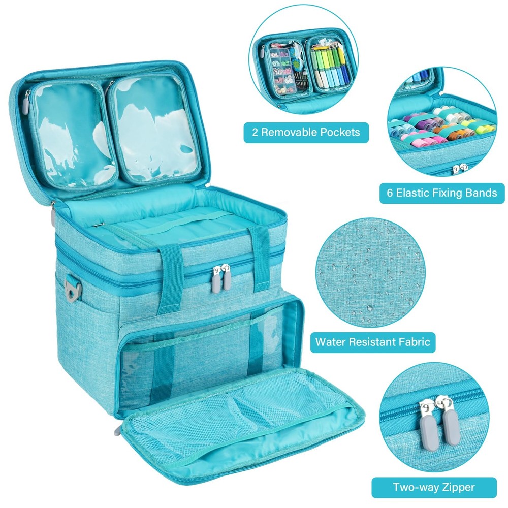 Sewing Organizer Bag, Double Layer Sewing Storage Bag with Shoulder Strap, 2 ...