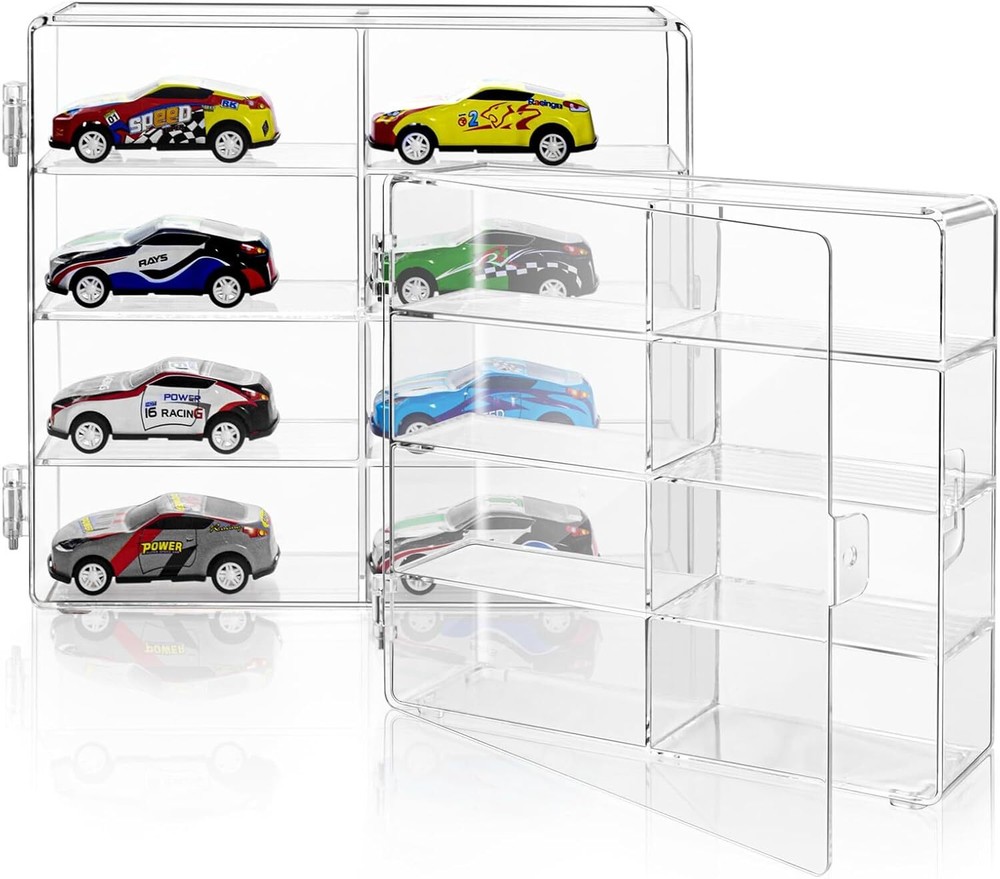 4Pack 1/64 Diecast 8 Car Display Case With Locking Latch Stackable Organizer Box