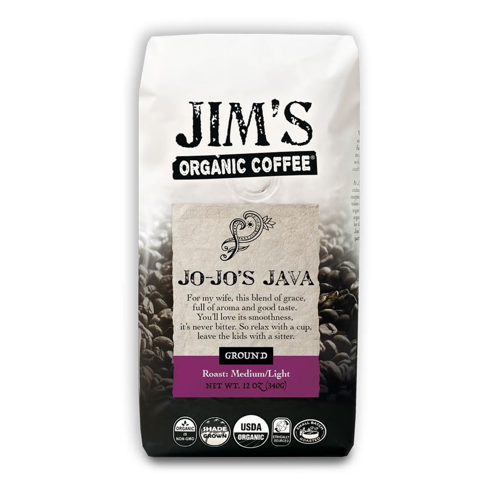 Jim’S Organic Coffee – Jo-Jo’S Java Blend – Medium/Light Roast, Ground Coffee,