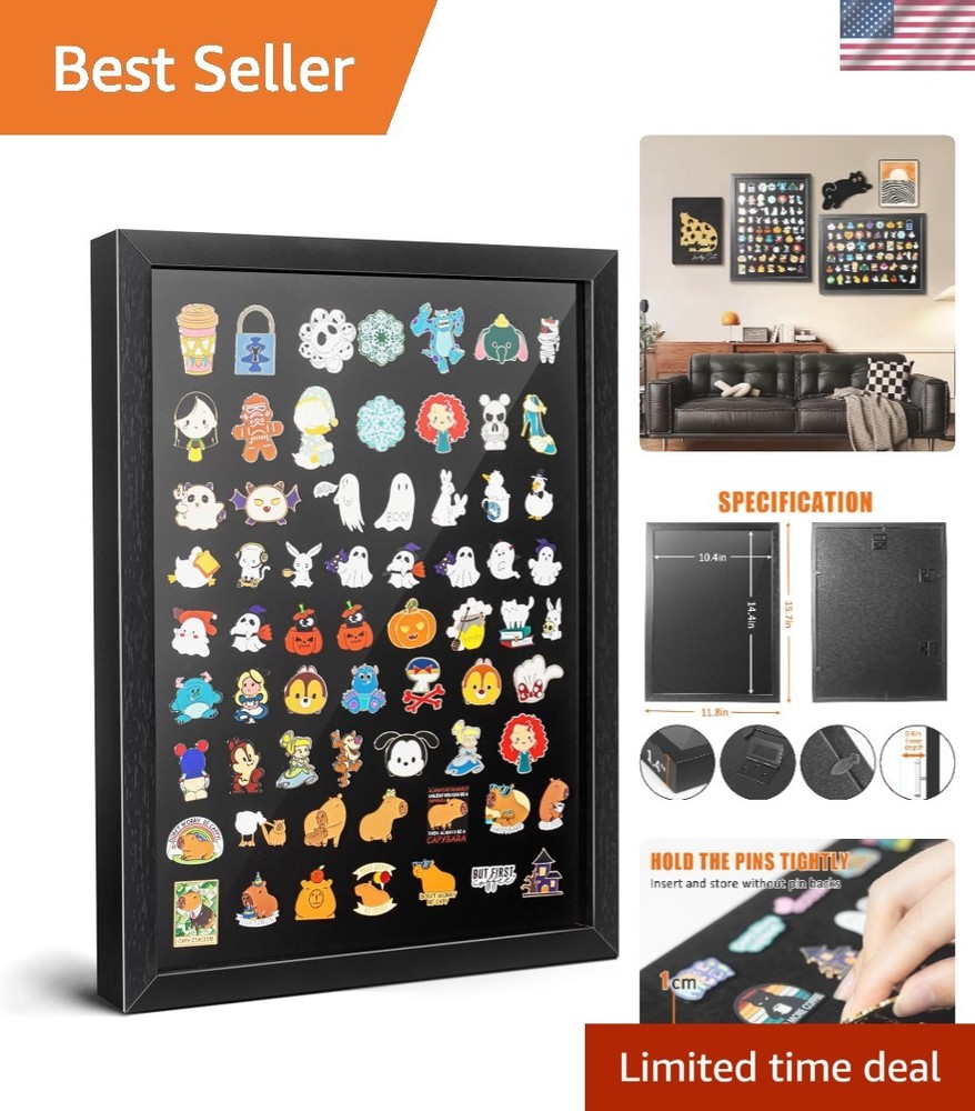 Pin Display Case Enamel Pin Frame Wall Mount Shadow Box Black 12x16