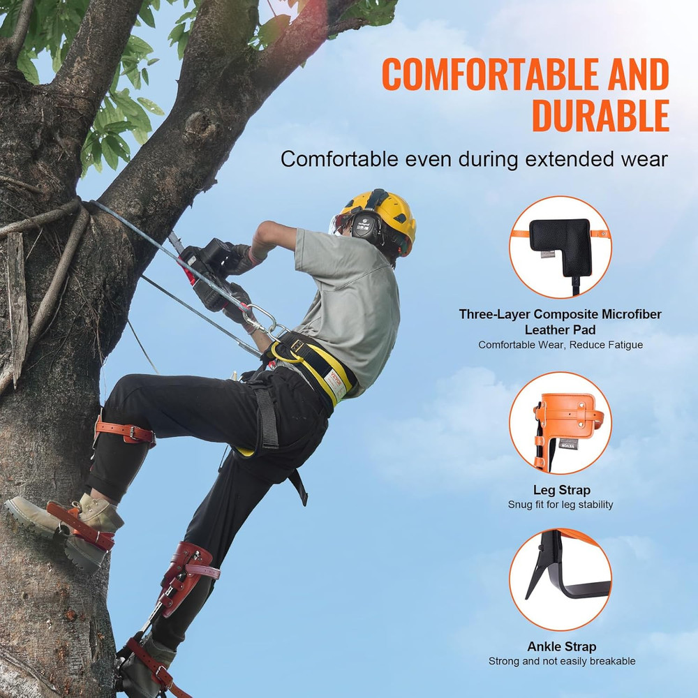 Tree Climbing Spikes Set, 1 Pair Height-Adjustable Climbing Spurs with Security