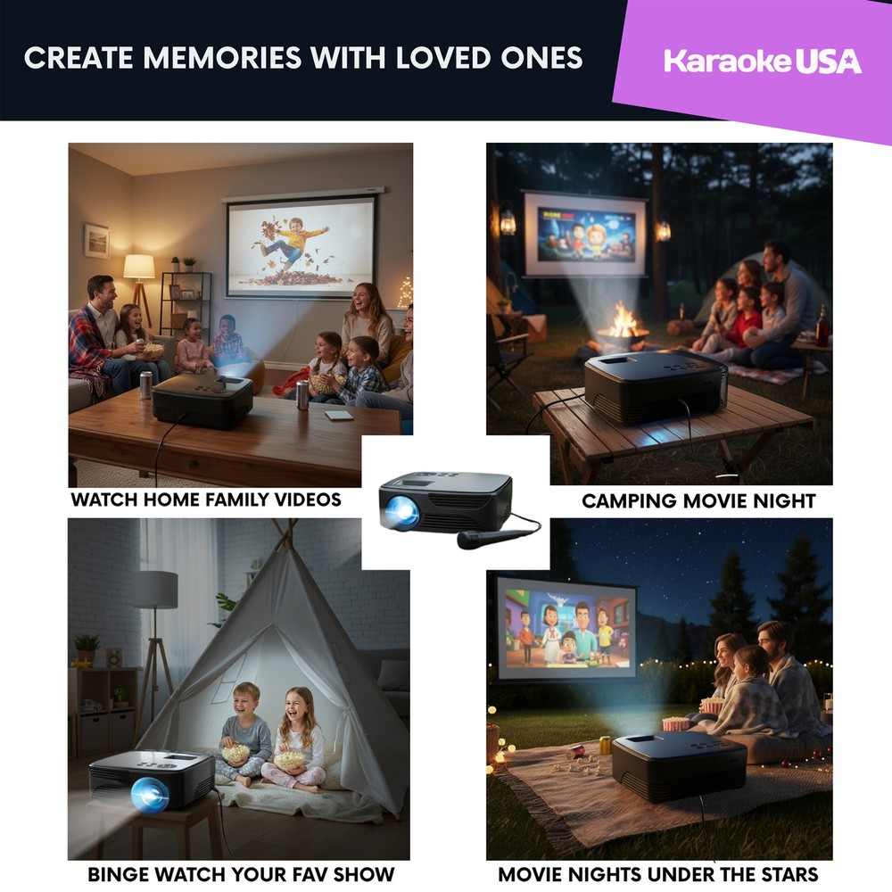 All-in-1 720p Mini Bluetooth Projector Set with Screen and Microphone