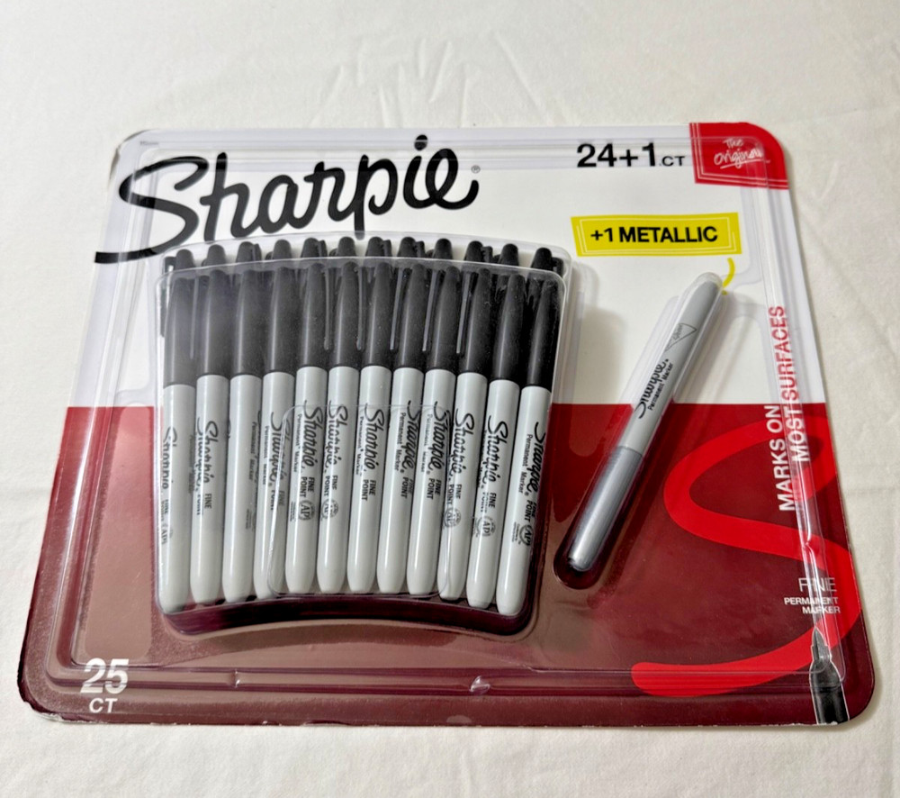 Sharpie Permanent Markers, Original Fine Point, Black, 24+1 Count