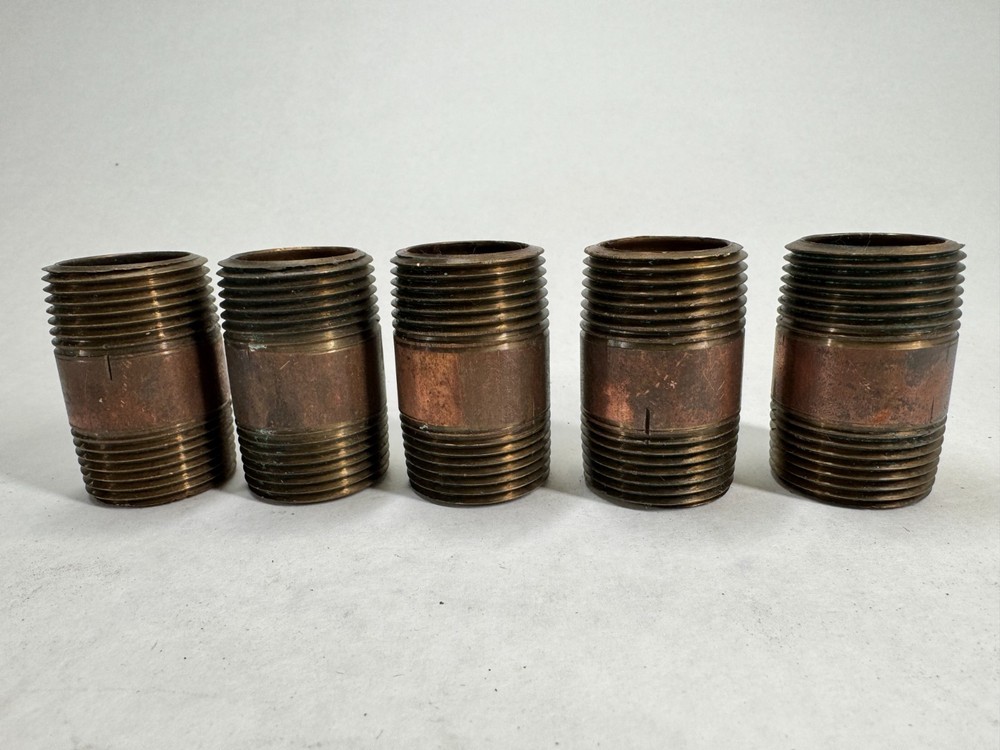 (5-PACK) Brass Nipple 1" NPT Schedule 40 x 2" Long, Thread Both Ends