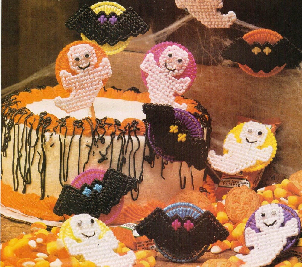 BRIGHT BATS & GHOSTS HALLOWEEN PLASTIC CANVAS PATTERN INSTRUCTIONS