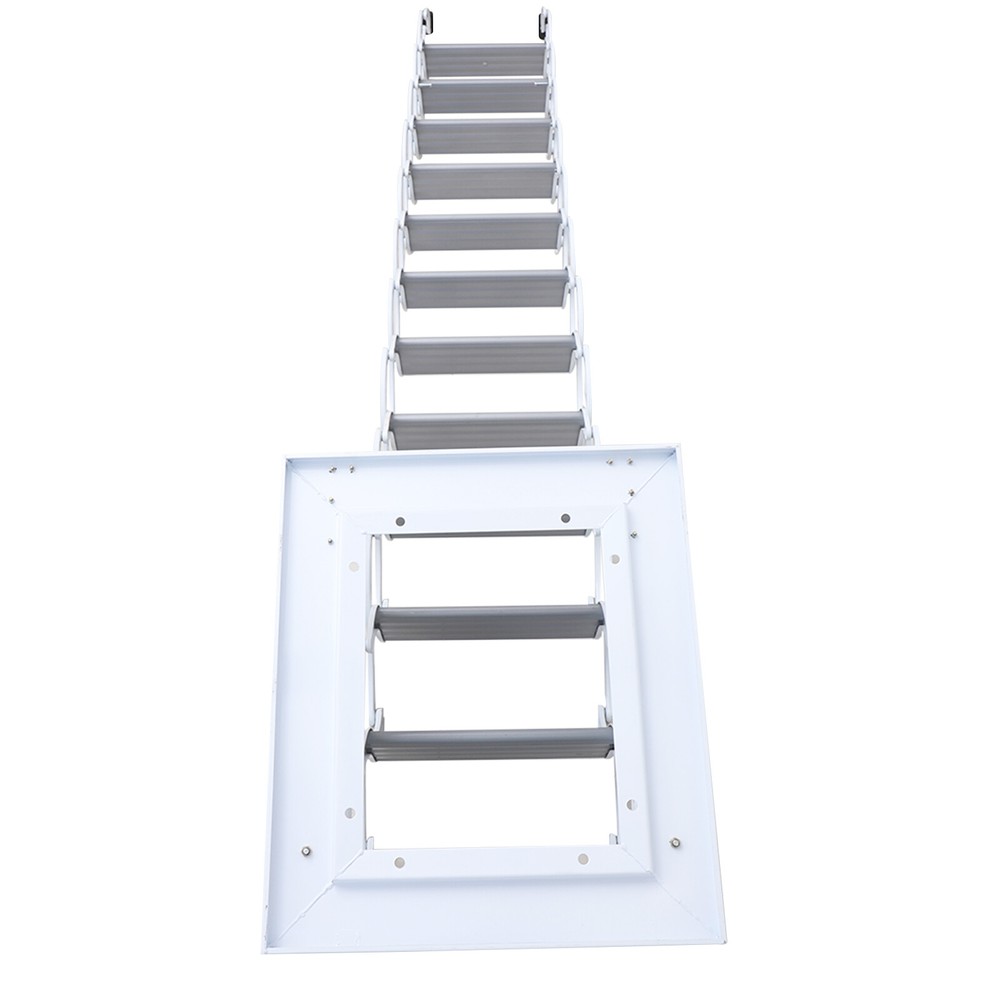 White Attic Ladder Loft Wall Folding Stairs 10.1ft Side-Mounted Pull Down Ladder
