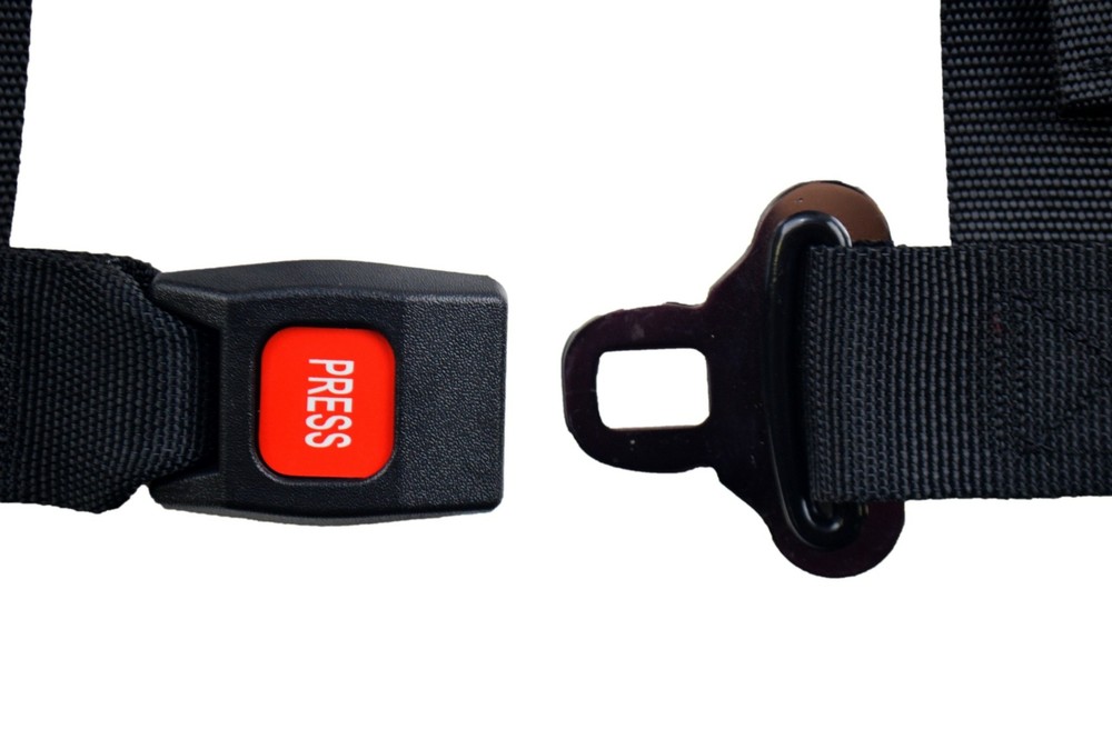 2" FLOOR MOUNT 3 POINT HARNESS SEAT BELT BOLT IN PULL DOWN LAP BELTS BLACK