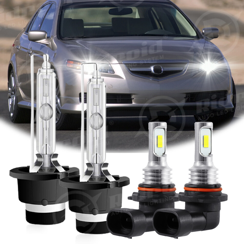 For Acura TL 2004 2005 2006 Front HID Headlight High/Low & LED Fog Light 4×Bulbs