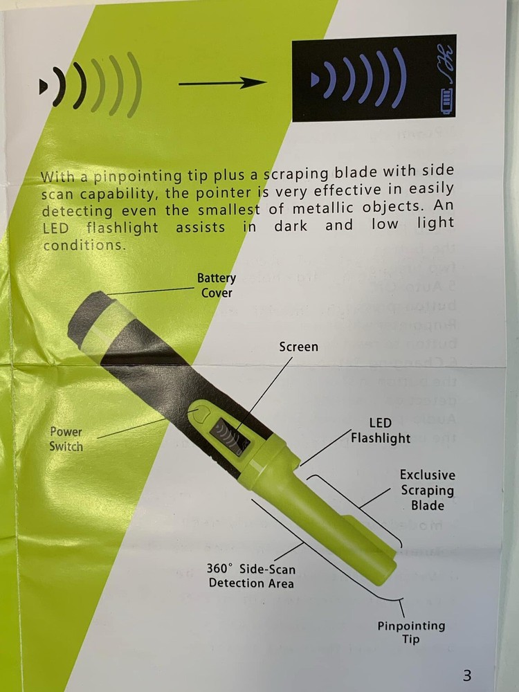 LED Display Waterproof Handheld Pin-pointer Metal Detector - 360° Search