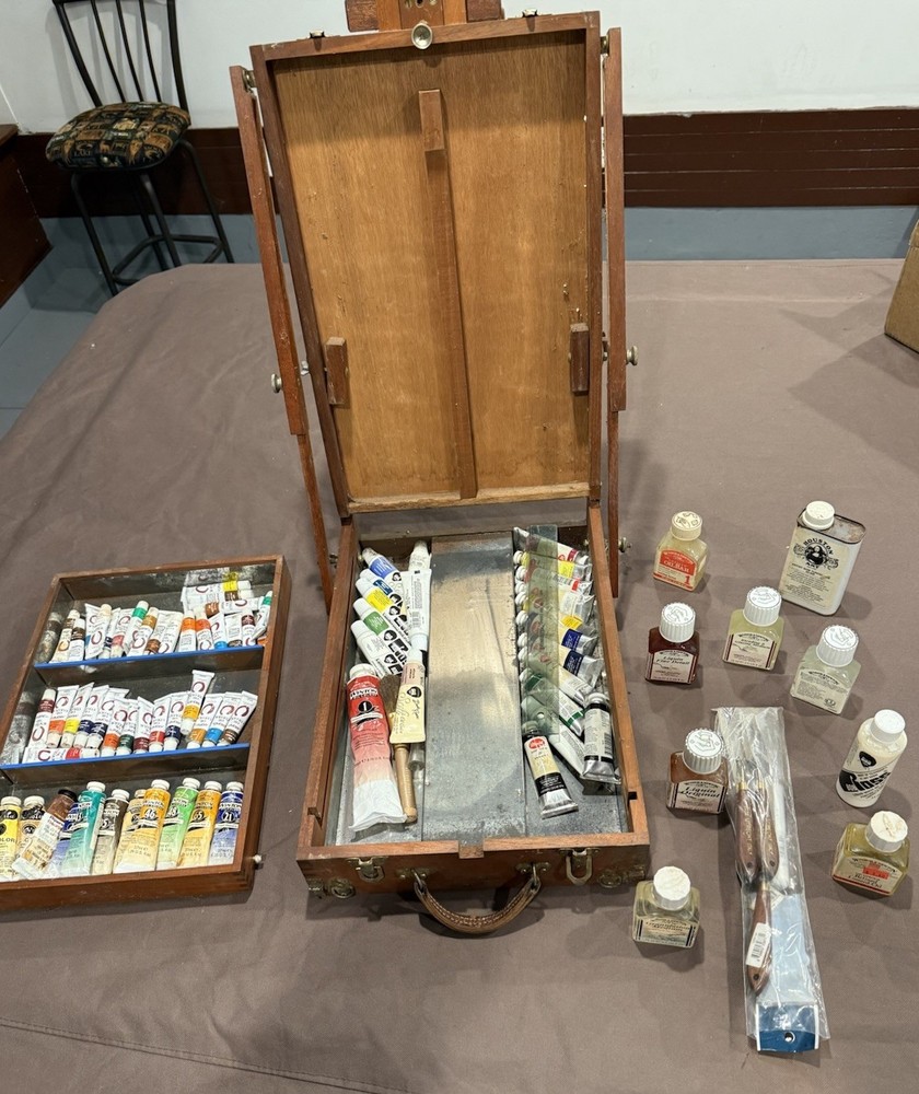 Vintage Brazil Art Easel With Paints