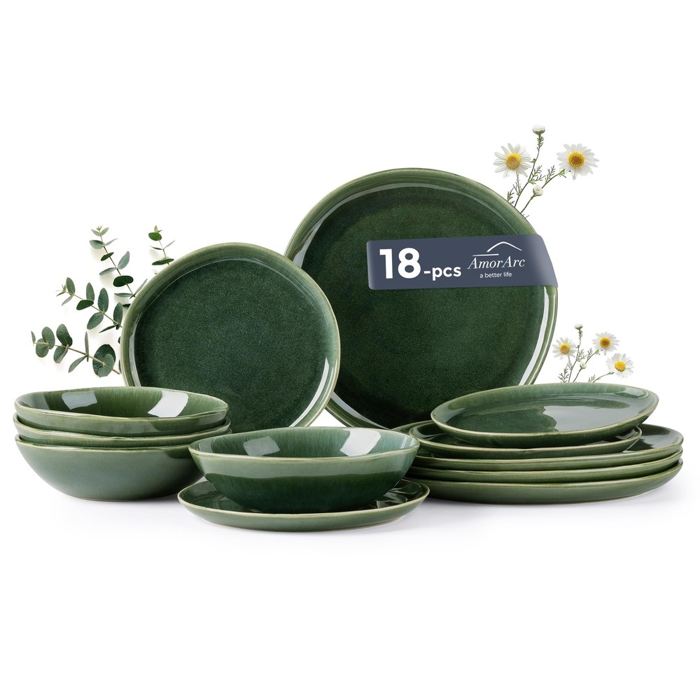 Ceramic Dinnerware Sets,Handmade Reactive Glaze Stoneware Plates and Bowls Se...