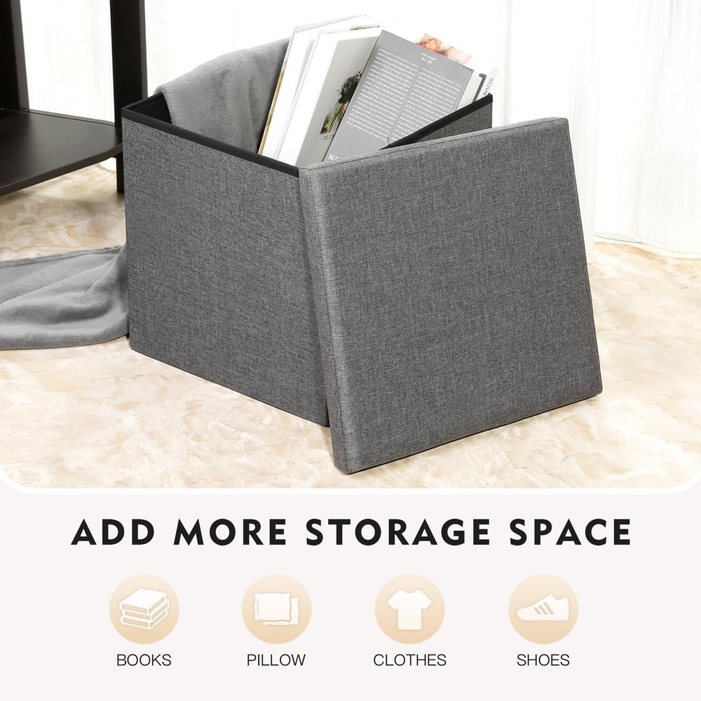 Storage Ottoman with Tray, Small Ottomans Cube Folding Coffee Table Foot Stoo...