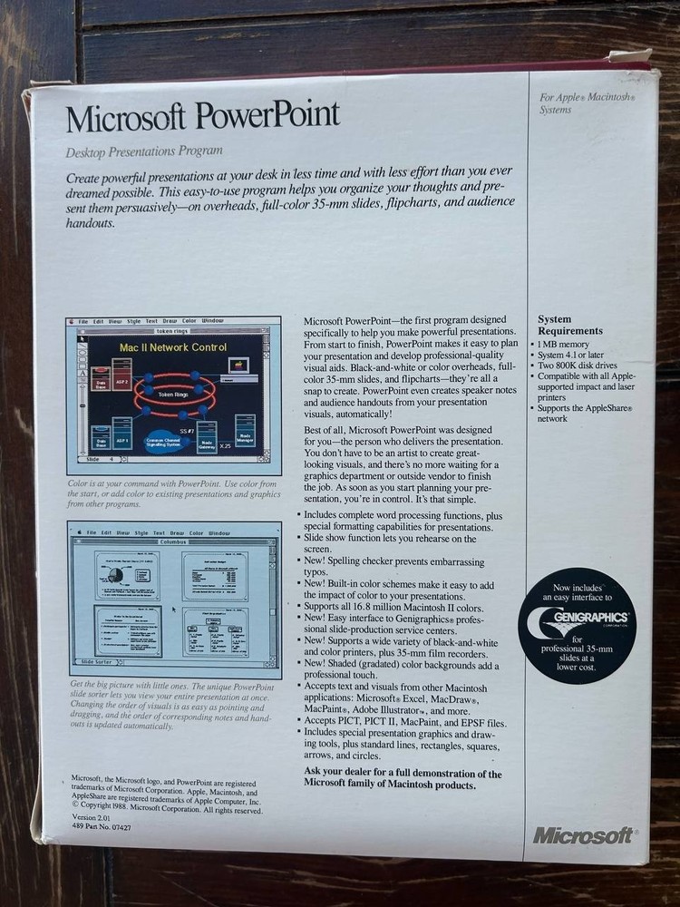 Apple Macintosh Microsoft PowerPoint 1987-1989 year. Vintage software