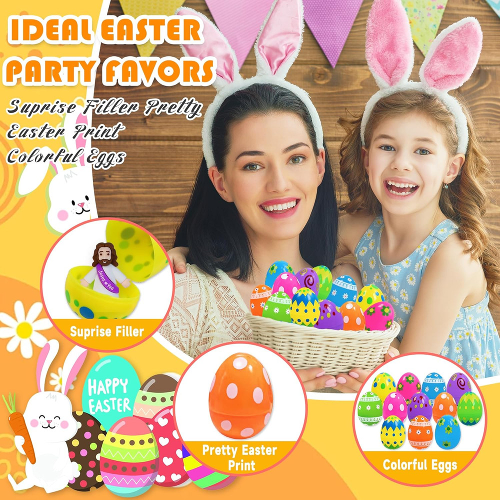 24 Pcs Filled Easter Eggs with Little Jesus Figures inside Mini Toys Easter Gift