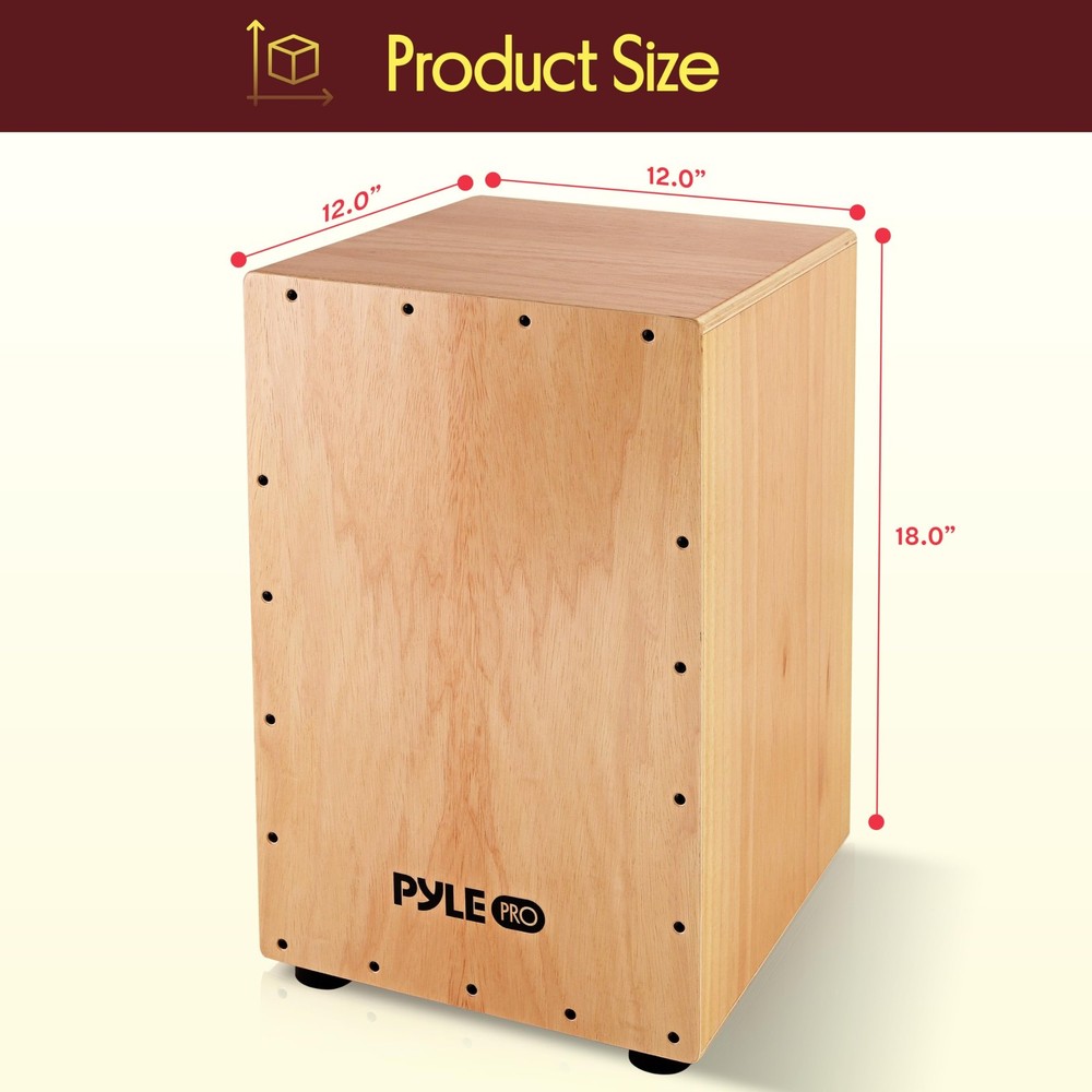 Pyle Cajon-Wooden Percussion Box, with Internal Guitar Strings, Full Size,