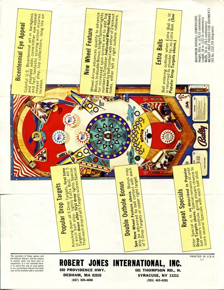 Freedom Bally Pinball Bally Flyer / Brochure / Ad