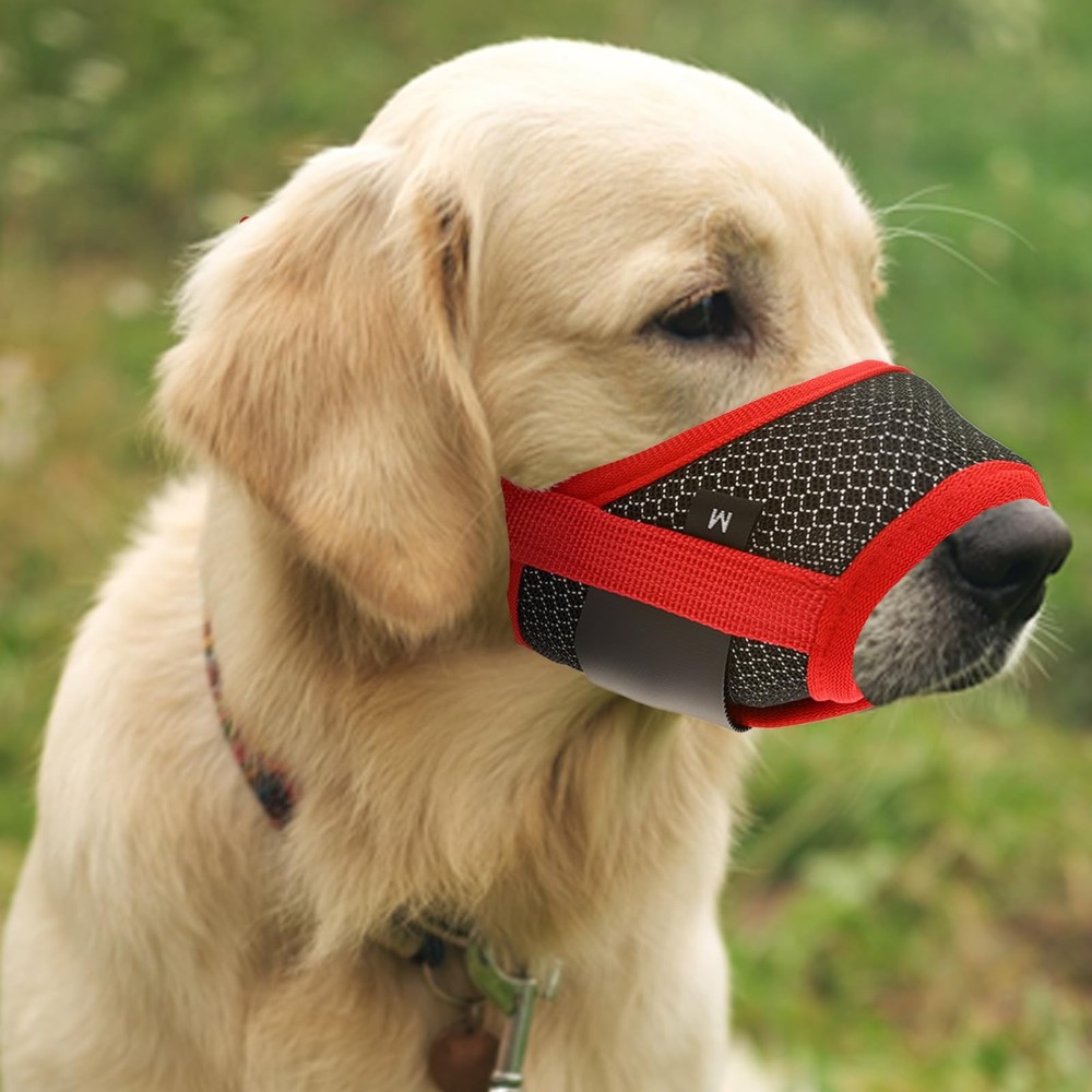 Soft Nylon Muzzle Breathable Mesh Fabric Anti Barking Adjustable Red Small