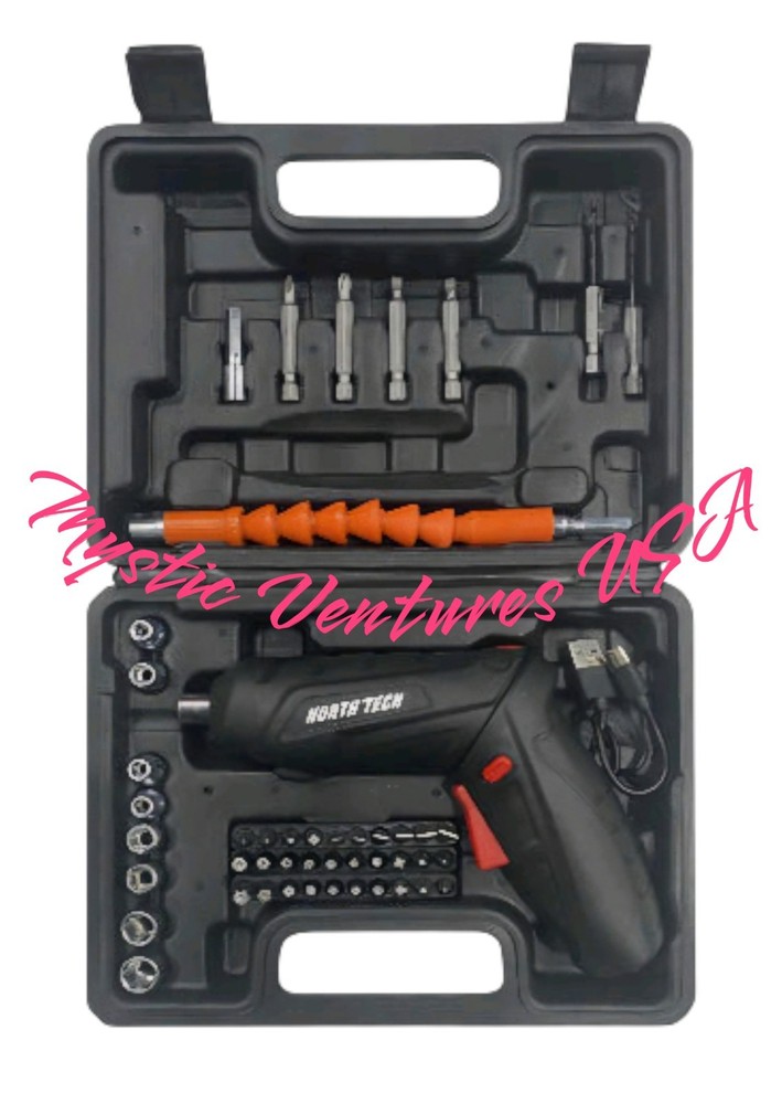 48 Pcs North Tech Cordless Power 🪛 Screwdriver W/Hard Case Bit Extender Etc