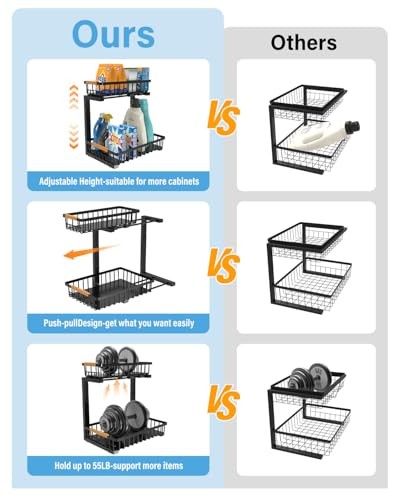 Under Sink Organizer for Bathroom Storage: Pull Out Storage 2 PACK Black