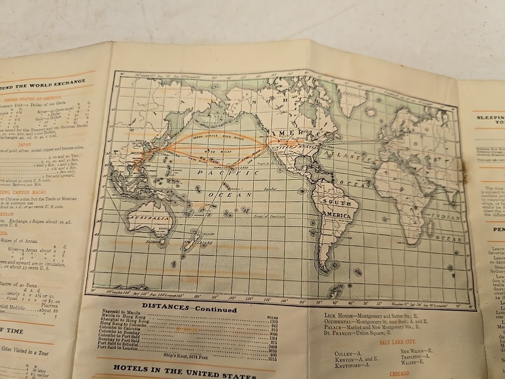 Antique Circa 1906 Pacific Mail Steamship Co Schedule Brochure Time Table W/ Map