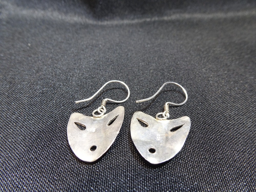 Vintage Solid 925 Sterling Silver Mask Hook Earrings