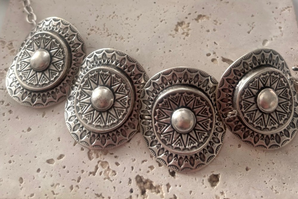 Handmade Pewter Ethnic Disc Bracelet