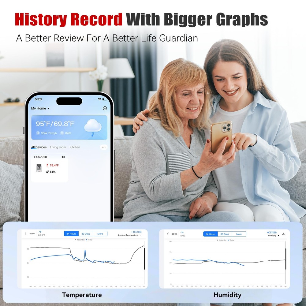 BaldrTherm Bluetooth Thermometer Wireless, 2 pack, 2pack Black