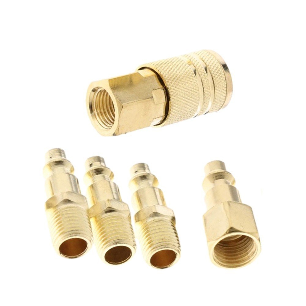 Sturdy Brass Quick Coupler Air Hose Connector Set for Compressor 5 Pcs Pack