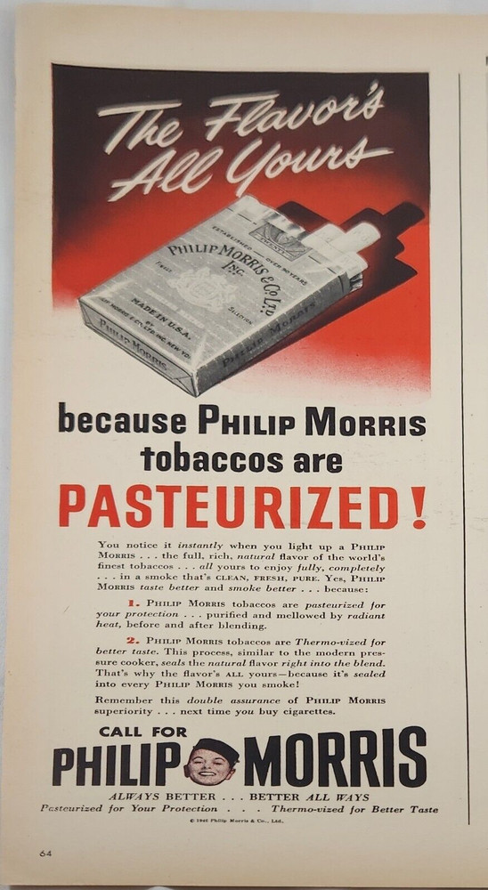 1946 Philip Morris cigarettes Vintage Ad Pasterized
