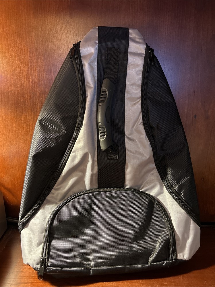 Sling Bag Backpack with Pouch on Strap, Black & Grey, front pocket
