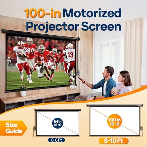 Motorized Projector Screen with Remote, 16:9 100 Inch Auto 100 Inch Black