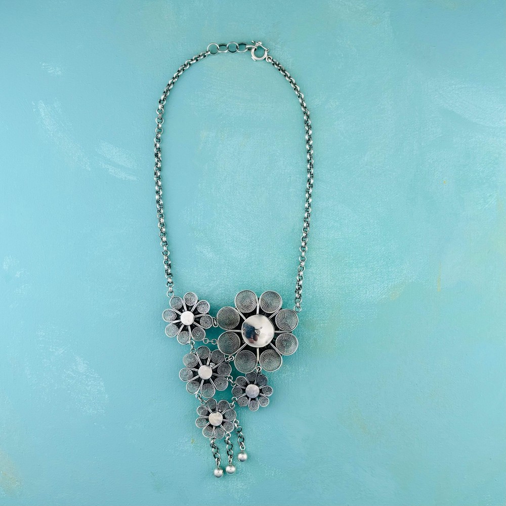 Sterling Silver Five Flower Necklace - 18 in