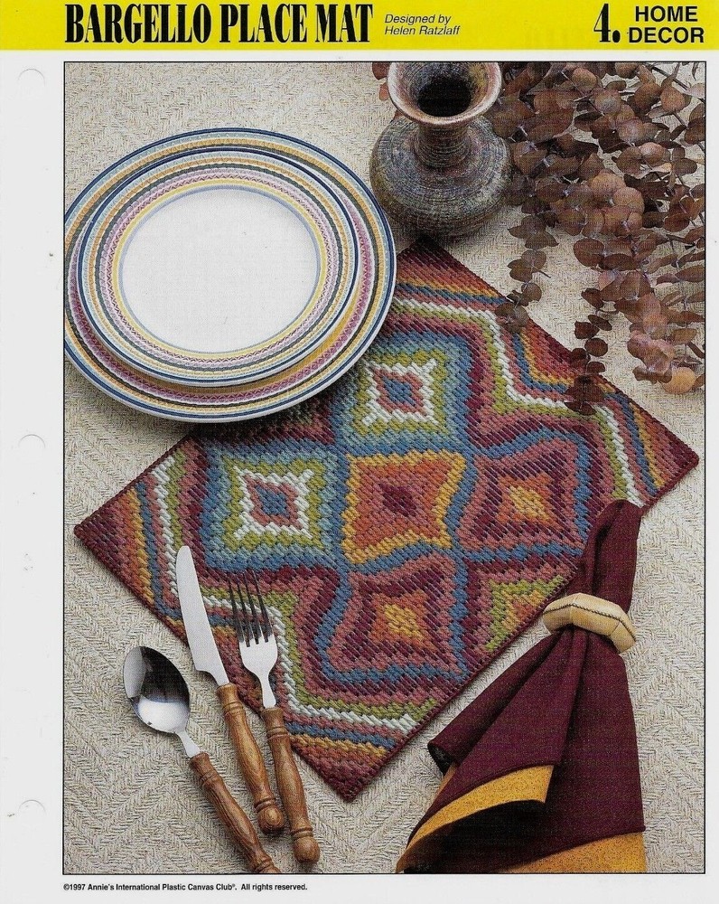 NEW BARGELLO PLACE MAT HOME DECOR ANNIE'S PLASTIC CANVAS PATTERN INSTRUCTIONS