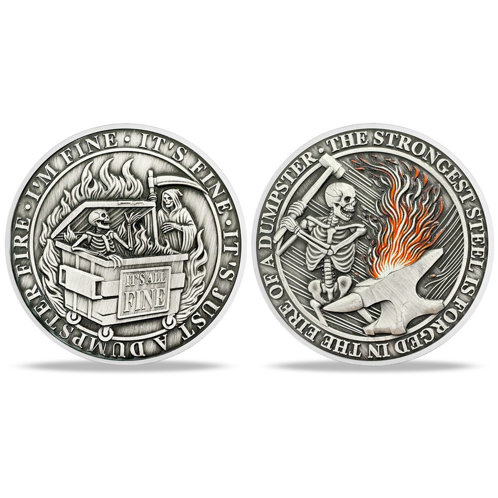 30pcs Everything Is Fine Skeleton Dumpster Fire Challenge Coin Humor Thanks Gift